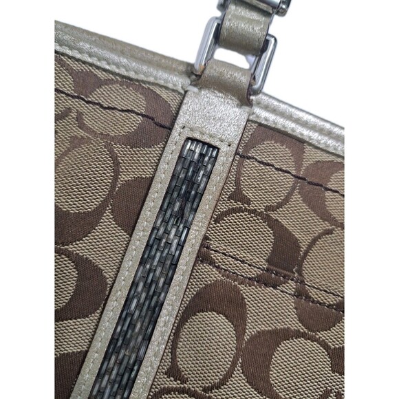 Coach Signature C Khaki Tote Jacquard Beaded Shoulder Bag Gold Brown F05J-8K52 - Picture 8 of 13